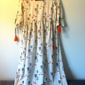 Anouk Cream and Orange Sundress with 3/4 Bishop Sleeves
